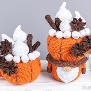 Thsnksgovong Modèles de crochet gnome de citrouille et tasse au crochet, modèle de gnome au crochet d'Halloween, modèle de décoration au crochet de gnome de citrouille Amigurumi image 2