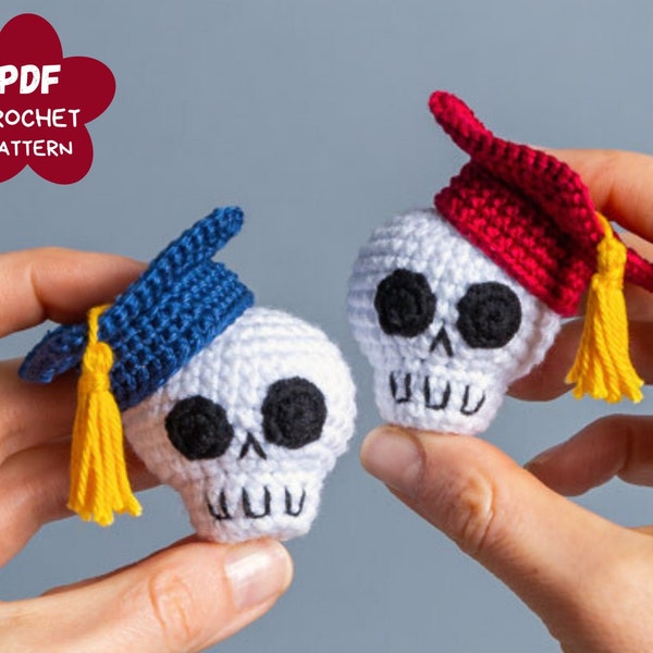 Halloween crochet patterns skull keychain, Graduation crochet skull pattern, Crochet skull amigurumi pattern, Crochet keychain pattern