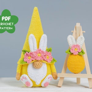 Easter Crochet bunny pattern, Crochet pattern gnome bunny, Crochet Easter gnomes amigurumi patterns, Crochet Easter egg decor pattern