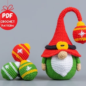 Crochet patterns Christmas gnome with crochet Christmas ornements, Christmas amigurumi gnome pattern, Christmas crochet gnome pattern