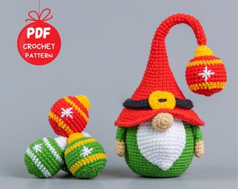 Crochet patterns Christmas gnome with crochet Christmas ornements, Christmas amigurumi gnome pattern, Christmas crochet gnome pattern