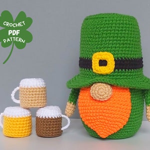 Crochet patterns Beer Leprechaun gnome, St Patricks day crochet gnomes amigurumi patterns, Fathers day crochet gift pattern image 7