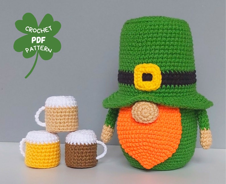 Crochet patterns Beer Leprechaun gnome, St Patricks day crochet gnomes amigurumi patterns, Fathers day crochet gift pattern image 7