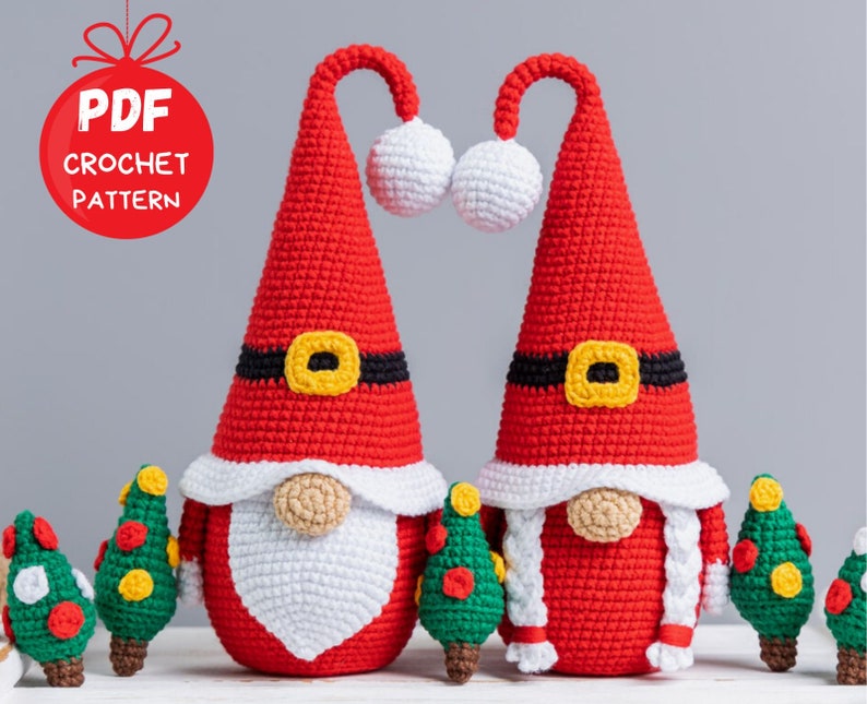 Christmas Crochet Patterns Santa Gnomes With Christmas Trees Etsy