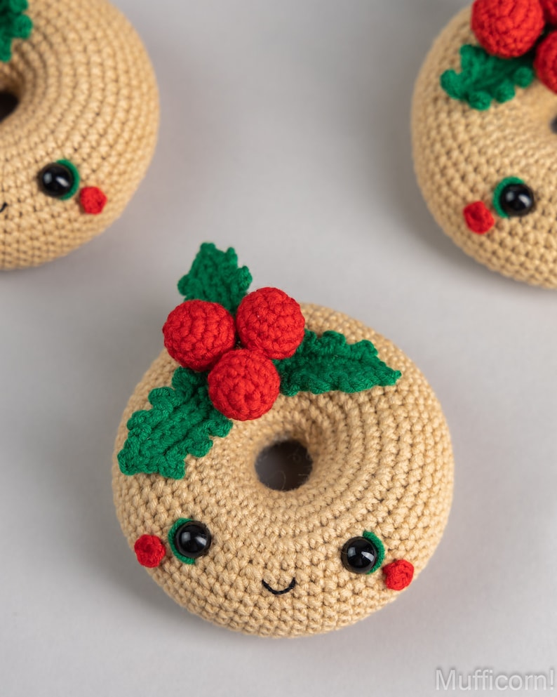 Crochet pattern Christmas donut, Christmas amigurumi food pattern, Crochet Christmas ornaments pattern, Crochet food pattern, Crochet decor image 3