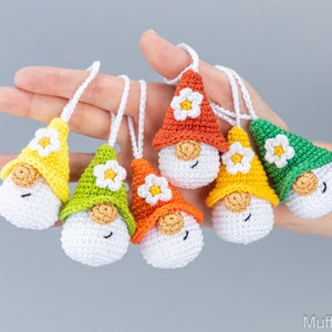 Crochet patterns amigurumi keychain gnome with crochet flower, Crochet keychain amigurumi pattern, Easter crochet pattern image 7