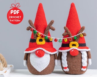 Christmas crochet patterns Reindeer gnomes, Christmas gnomes reindeer amigurumi pattern, Crochet Christmas ornaments, Winter gnomes patterns