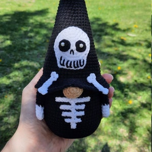 Halloween crochet patterns Gnome skeleton, Crochet Gnome with skull crochet pattern, Crochet Halloween amigurumi gnome decor image 9