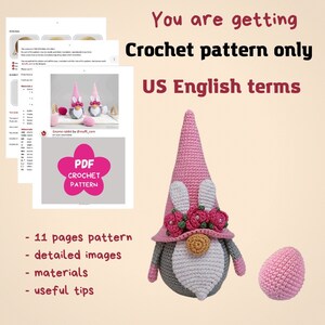 Crochet patterns Easter bunny and crochet egg pattern, Crochet gnome amigurumi pattern, Crochet Easter gnomes patterns, Crochet Easter decor image 2