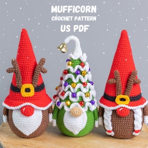 Christmas Crochet patterns Reindeer Gnomes and Christmas tree gnome, Crochet winter gnome pattern, Crochet Christmas ornaments pattern