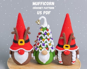 Christmas Crochet patterns Reindeer Gnomes and Christmas tree gnome, Crochet winter gnome pattern, Crochet Christmas ornaments pattern