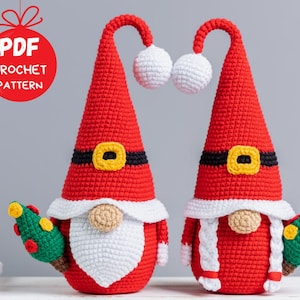 Kersthaakpatronen Kerstkabouters met kerstbomen, Kerstkabouters amigurumipatroon, Gehaakte kerstornamenten, Vakantiekabouter afbeelding 3