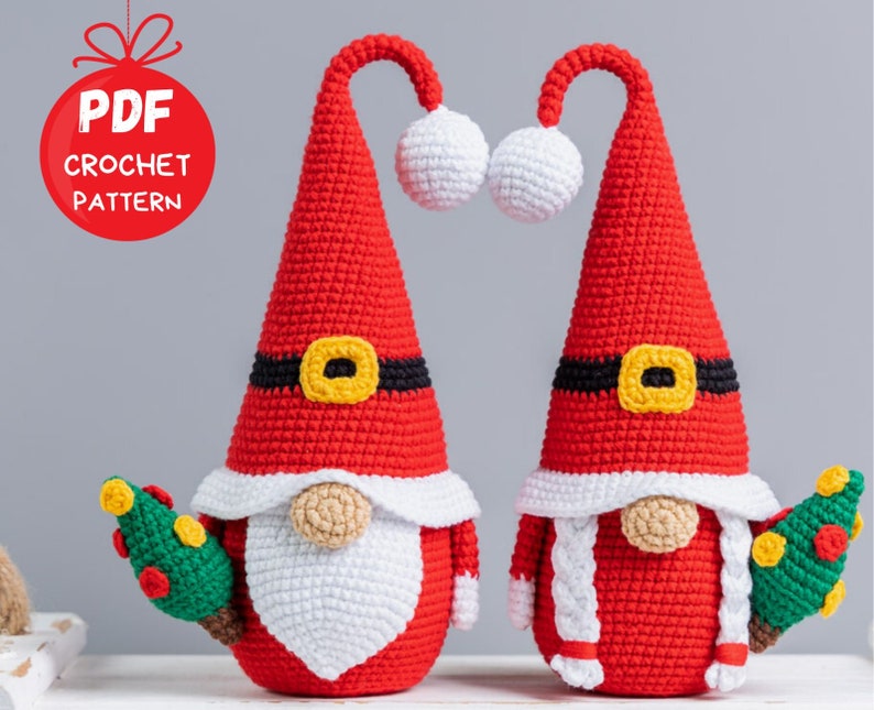 Kersthaakpatronen Kerstkabouters met kerstbomen, Kerstkabouters amigurumipatroon, Gehaakte kerstornamenten, Vakantiekabouter afbeelding 3