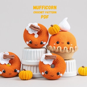 Crochet patterns Thanksgiving Bundle: Crochet Pumpkin Pie and Crochet Pumpkin donut, Halloween amigurumi pattern, Crochet Thanksgiving decor