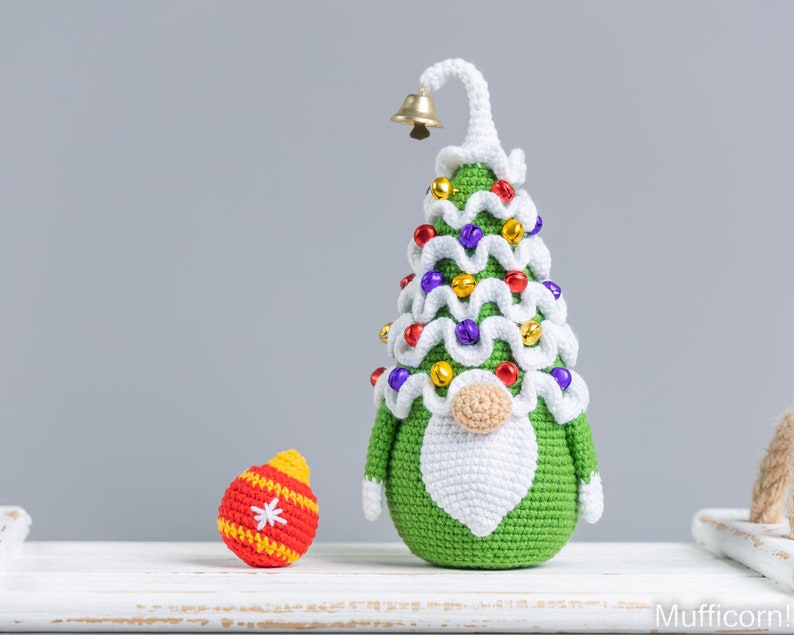 Crochet patterns Christmas tree gnome with Christmas ornements, Christmas amigurumi gnome pattern, Christmas crochet gnome pattern image 5