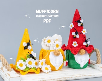 Crochet patterns bundle flower gnomes, Crochet gnome pattern, Crochet bee amigurumi pattern, Summer crochet decor,