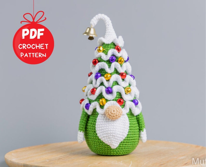 Patrones de ganchillo gnomo de árbol de Navidad con adornos navideños, Patrón de gnomo amigurumi de Navidad, Patrón de gnomo de ganchillo de Navidad imagen 4