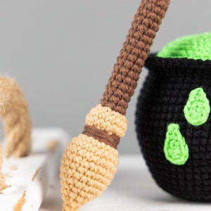 Halloween crochet patterns: Witch broom with cauldron and crochet witch hat, Crochet Halloween decor, Halloween amigurumi pattern image 4