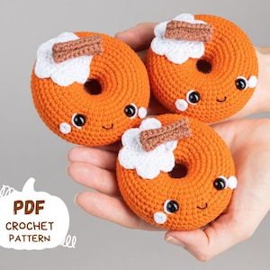Crochet patterns amigurumi donut, Christmas crochet food pattern, Crochet pumpkin donut pattern, Fall crochet patterns decor