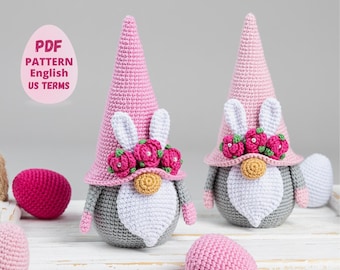 Modelli all'uncinetto Coniglietto di Pasqua e modello di uova all'uncinetto, modello di gnomo amigurumi all'uncinetto, modelli di gnomi pasquali all'uncinetto, decorazioni pasquali all'uncinetto