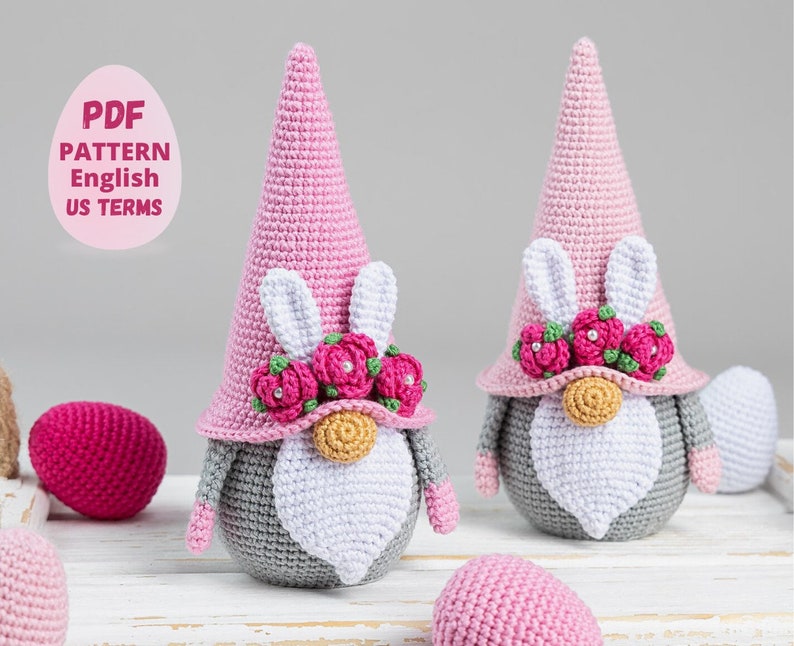 Crochet patterns Easter bunny and crochet egg pattern, Crochet gnome amigurumi pattern, Crochet Easter gnomes patterns, Crochet Easter decor image 1