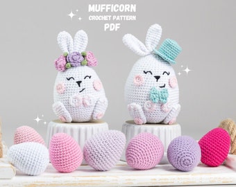 Crochet patterns Easter bunnies ans crochet egg pattern, Amigurumi bunny pattern, Mufficorn crochet pattern, Easter amigurumi pattern