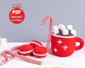 Crochet patterns Christmas mug and murshmallows,  Christmas crochet food pattern, Crochet play food pattern, Crochet Christmas decor pattern