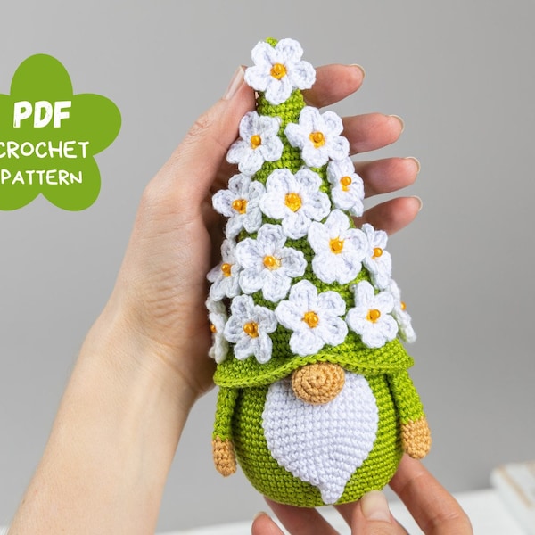 Crochet patterns Gnome with flowers, Crochet Birthday gnome amigurumi pattern, Mother's day crochet pattern, Crochet gnome decor