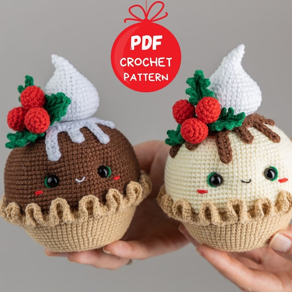 Tarte amigurumi de Noël au crochet, modèle de nourriture au crochet de Noël, modèle d'amigurumi décotation de Noël, modèle de cadeau au crochet