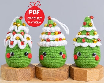 Haakpatronen Kerstboomversieringen, Gehaakte amigurumi patronen, Gehaakte kerstboom sleutelhanger, Kerstbomen amigurumi patroon