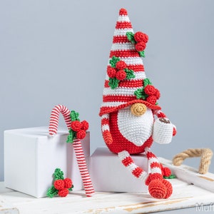 Crochet patterns Christmas gnome with candy cane, Christmas amigurumi gnome pattern, Crochet ornaments, Christmas crochet gnome pattern image 5