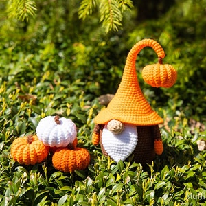 Crochet patterns amigurumi gnome with pumpkin, Crochet gnome and crochet pumpkin pattern, Halloween crochet pattern, Crochet Halloween decor image 9