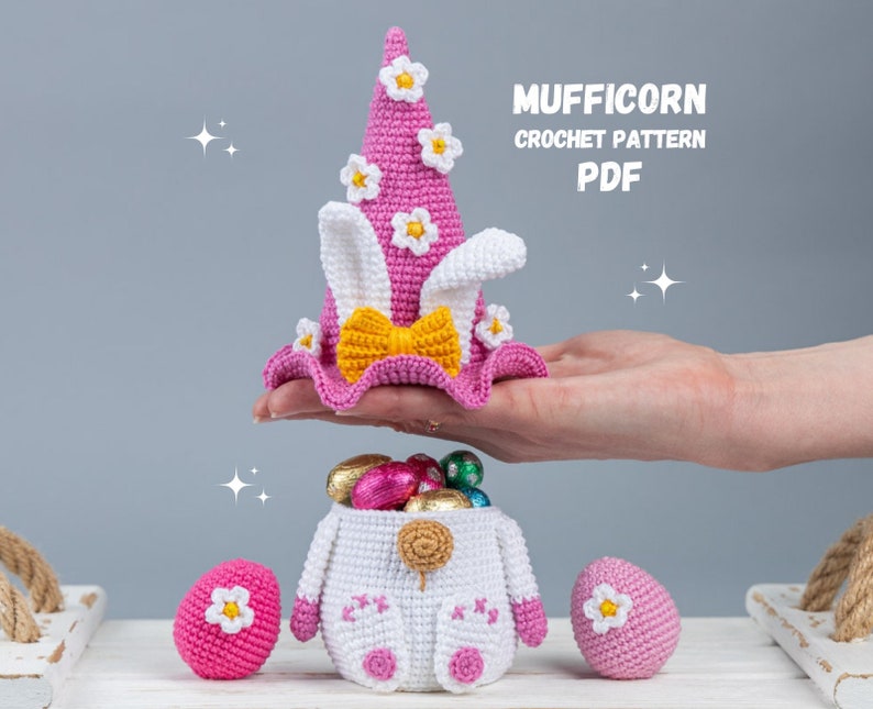 Crochet patterns Easter bunny and crochet egg pattern, Crochet bunny gnome amigurumi pattern, Crochet Easter decorations pattern zdjęcie 3