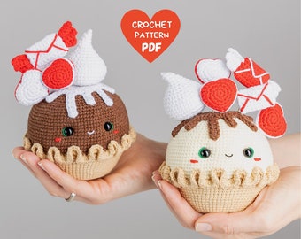 Crochet pattern Valentine pie, Cochet food pattern, Valentine day amigurumi pattern, Crochet Valentine gift pattern, Crochet cupcake pattern