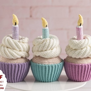 Crochet patterns Birthday crochet cupcake, Crochet food pattern, Amigurumi food pattern, Amigurumi cupcake and candle pattern