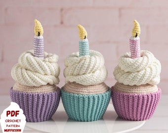 Crochet patterns Birthday crochet cupcake, Crochet food pattern, Amigurumi food pattern, Amigurumi cupcake and candle pattern