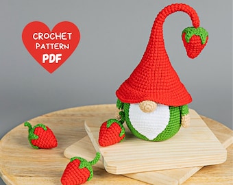 Crochet patterns amigurumi Gnome with strawberry, Crochet gnome and crochet strawberry pattern, Crochet pattern Ukraine shop