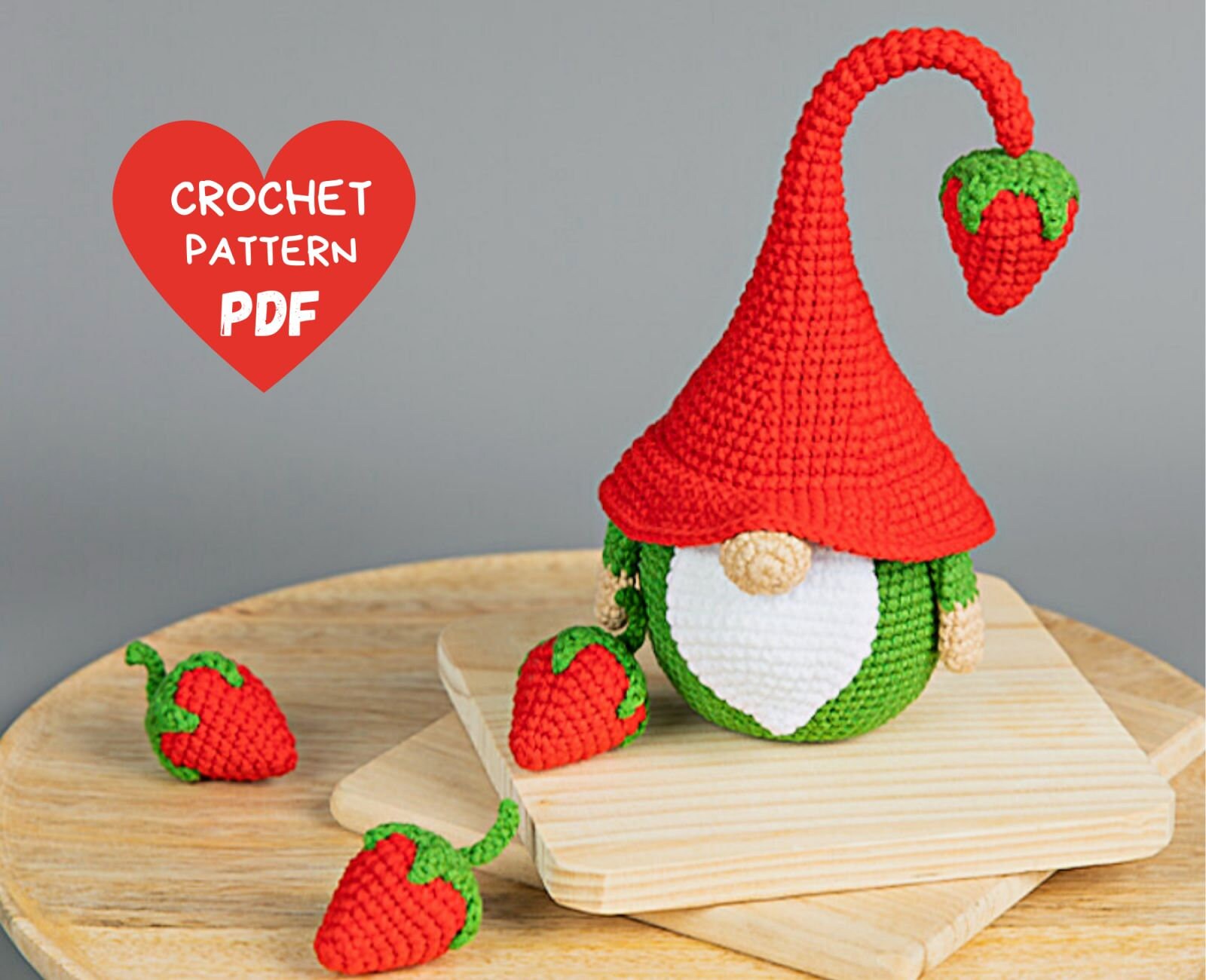 Crochet patterns amigurumi Gnome with strawberry, Crochet gnome and crochet strawberry pattern, Crochet pattern Ukraine shop
