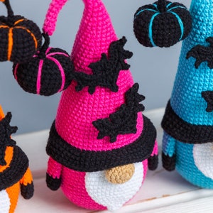 Crochet patterns Halloween gnome with bat and pumpkin, Halloween crochet gnome pattern, Crochet pumpkin pattern, Crochet bat pattern image 5