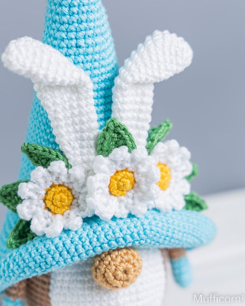 Crochet patterns Easter bunny with crochet flowers, Crochet bunny amigurumi pattern, Crochet Easter gnomes patterns, Crochet Easter gift image 6