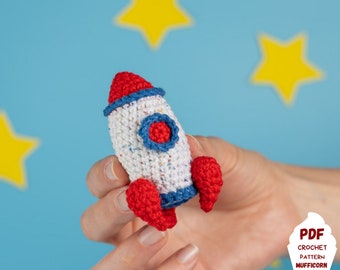 Crochet pattern Space Rocket, Crochet pattern amigurumi spaceship, Rocket amigurumi pattern, Crochet space birthday decor