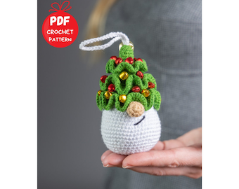 Christmas tree crochet ornament pattern, Crochet small gnome pattern, Crochet Christmas keychain, Small winter gnome amigurumi pattern