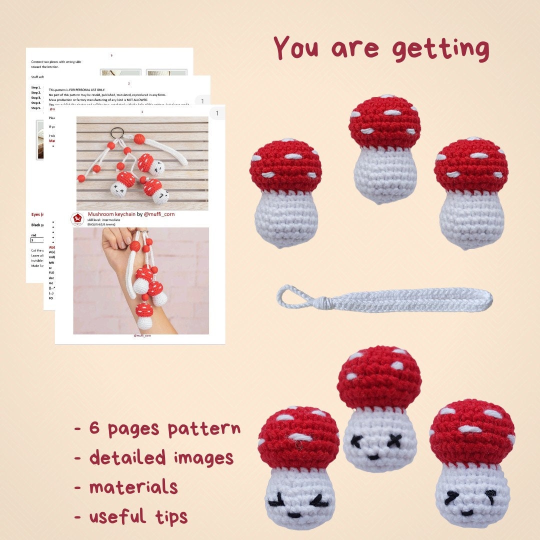 Mushroom Crochet Keychain Pattern Halloween Amigurumi Etsy