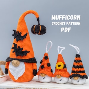 Crochet patterns Halloween gnome bundle with bat and pumpkin, Halloween crochet keychain gnome pattern, Crochet pumpkin pattern, Crochet bat