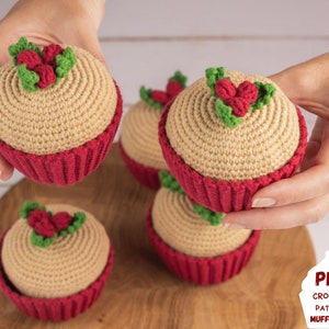 Crochet patterns cupcake for Christmas, Crochet cupcake pattern, Amigurumi food pattern, Crochet food pattern diy, Christmas crochet pattern