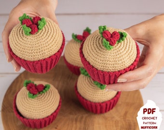 Crochet patterns cupcake for Christmas, Crochet cupcake pattern, Amigurumi food pattern, Crochet food pattern diy, Christmas crochet pattern