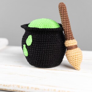 Halloween crochet patterns: Witch broom with cauldron and crochet witch hat, Crochet Halloween decor, Halloween amigurumi pattern image 6