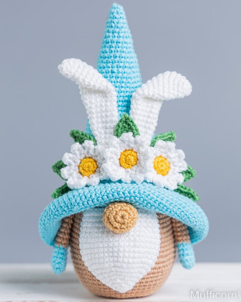 Crochet patterns Easter bunny with crochet flowers, Crochet bunny amigurumi pattern, Crochet Easter gnomes patterns, Crochet Easter gift image 3