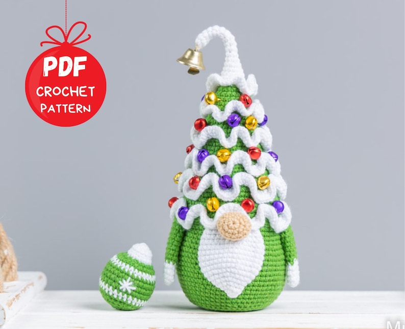 Crochet patterns Christmas tree gnome with Christmas ornements, Christmas amigurumi gnome pattern, Christmas crochet gnome pattern image 10