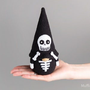 Halloween crochet patterns Gnome skeleton, Crochet Gnome with skull crochet pattern, Crochet Halloween amigurumi gnome decor image 8